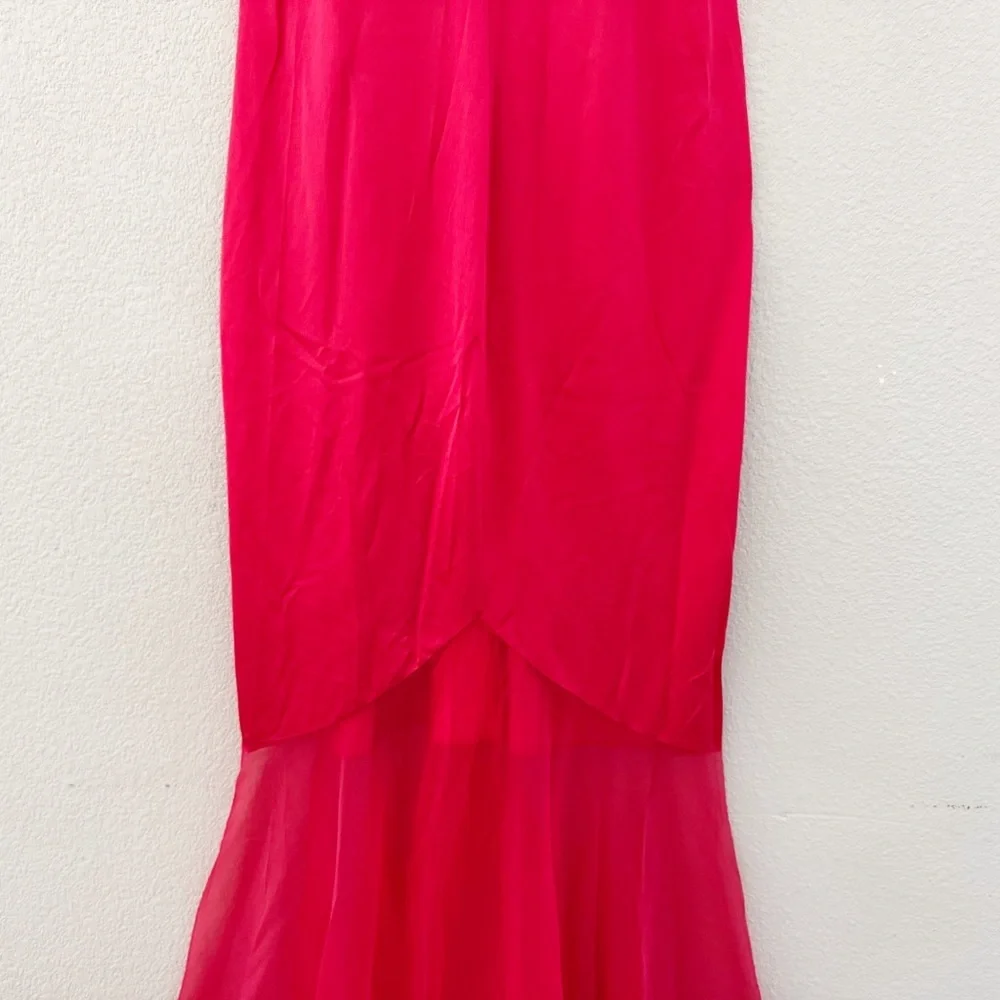 Vtg 70s Janelle California Red Satin Tulle Nightgown Dress Slip Negligee SM Tall